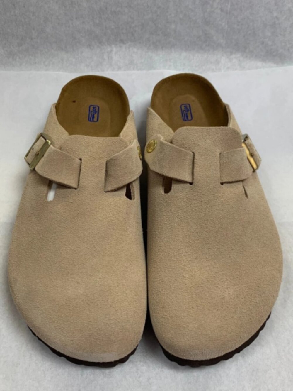 Birkenstock Boston Soft Footbed Nude Suede Leather Narrow Width Sandals